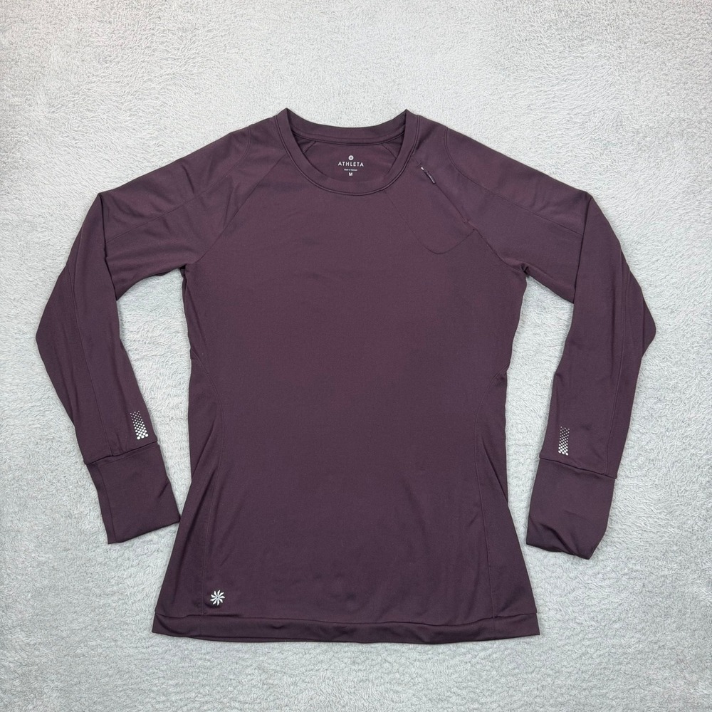 Athleta Womens Long Sleeve Running Top Plum Purple Thumbhole Reflective Size M